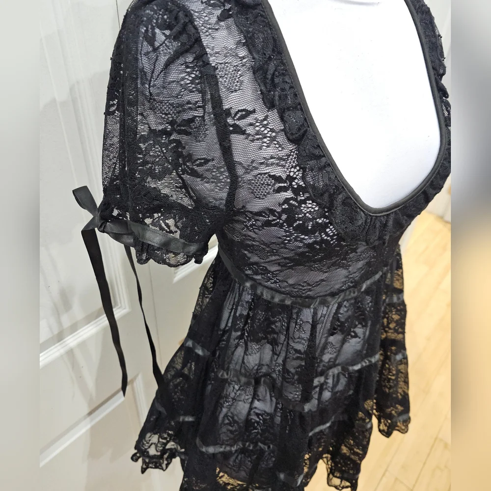 Dolls Kill Sexy Goth Lace House On The Hill Little Black Babydoll Mini Dress S - Picture 11 of 14